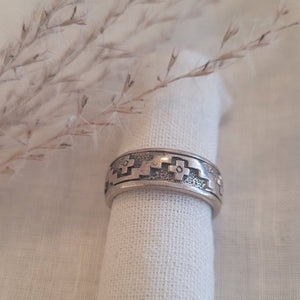 Sterling Silver raised cross and step pattern band