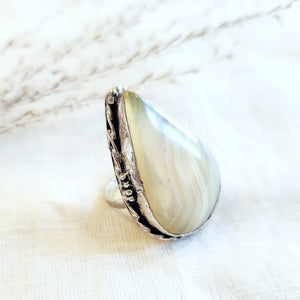 Sterling pear shape banded agate ring