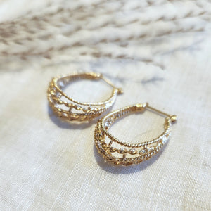 14k yellow gold open oval rope design hoop earrings