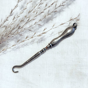 Silver antique boot hook for chatelaine