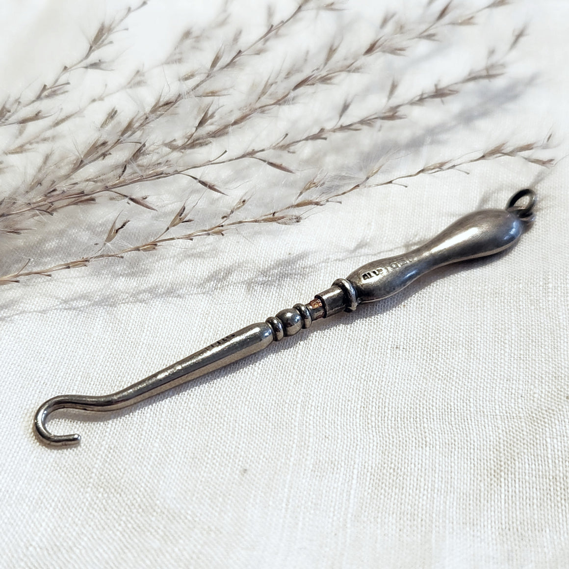 Silver antique boot hook for chatelaine