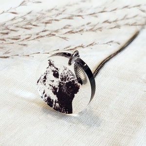 Black Drop Designs round owl necklace