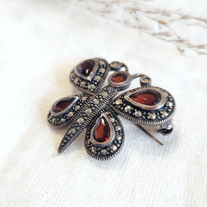Sterling silver garnet and marcasite butterfly brooch