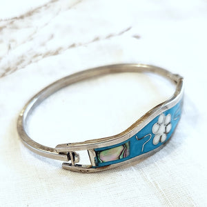 Sterling silver turquoise and mother of pearl inlay bangle bracelet
