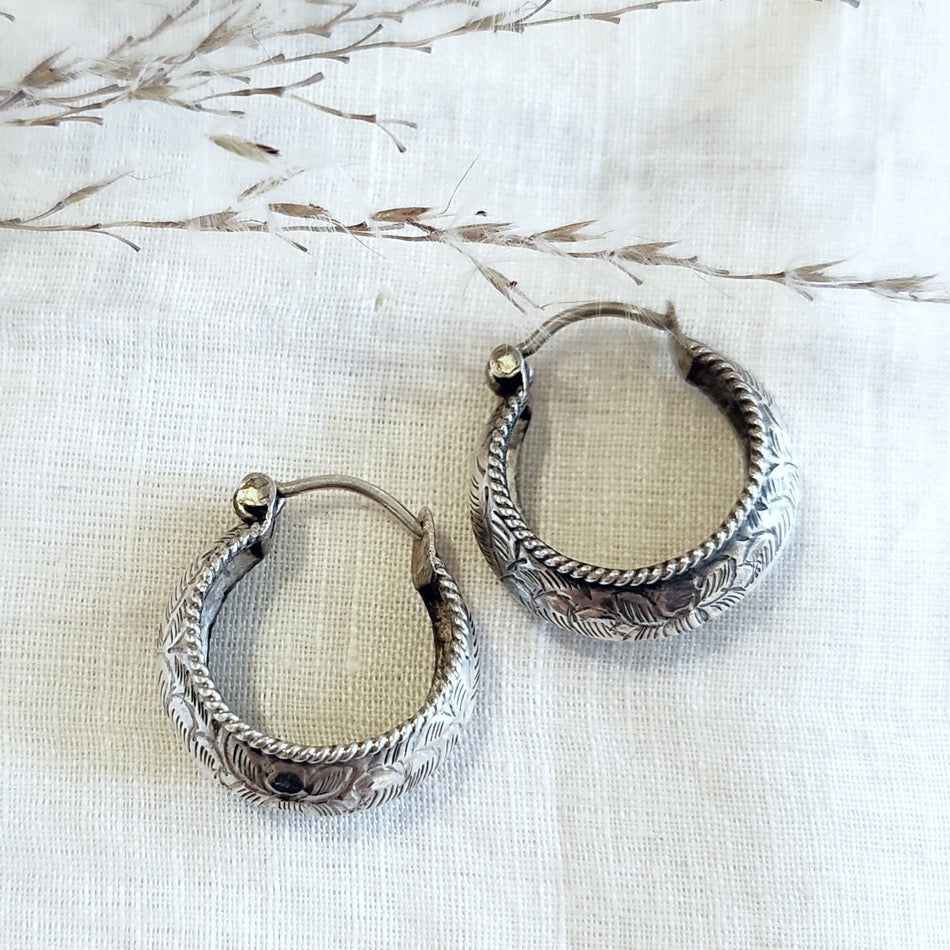 Sterling silver engraved hoop earrings