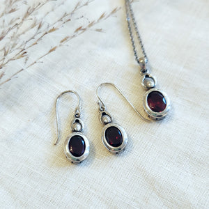 Sterling silver bezel set garnet drop earrings