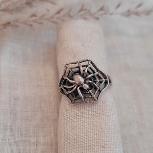 Sterling silver spider and web ring