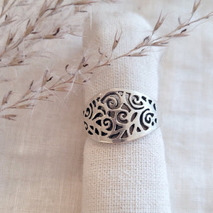 Sterling Silver tapered filigree scroll band