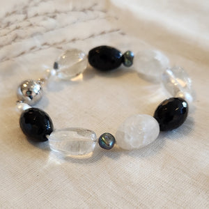 Large Multi stone and freshwater pearl bracelet with magnetic clasp