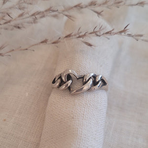 Sterling Silver open heart and chain link ring