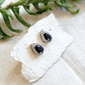 Sterling silver sapphire and diamond stud earrings