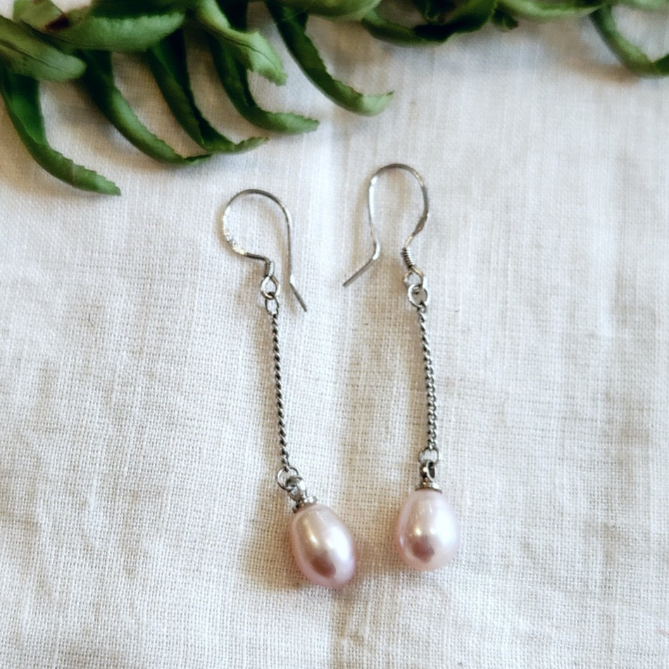 Sterling silver freshwater pink pearl drop earrings