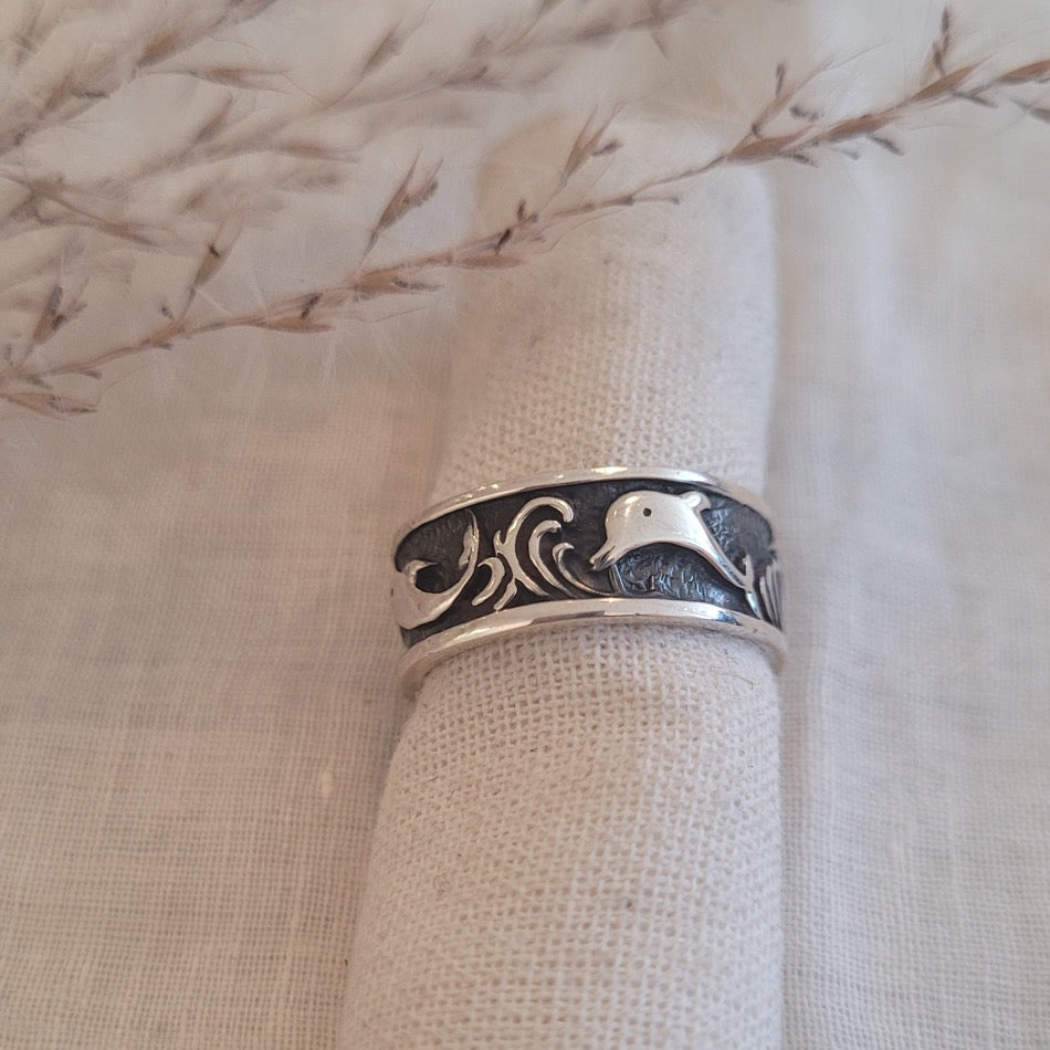 Sterling Silver oxidized dolphin band