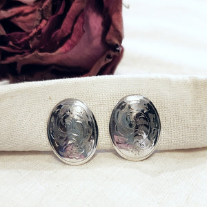 Sterling silver engraved oval earrings