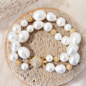 Freshwater pearl and crystal gold plate two row bracelet