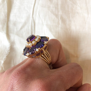 14k yellow gold amethyst and pearl cluster ring