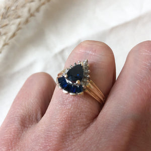 Sapphire and diamond cluster ring 14k yellow and white gold