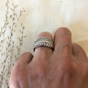 14k white gold four row diamond ring