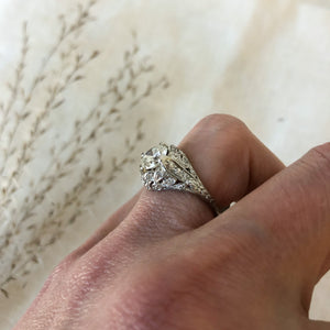Platinum vintage diamond filigree ring, circa 1930