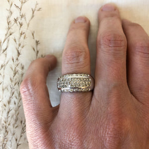 14k white gold four row diamond ring