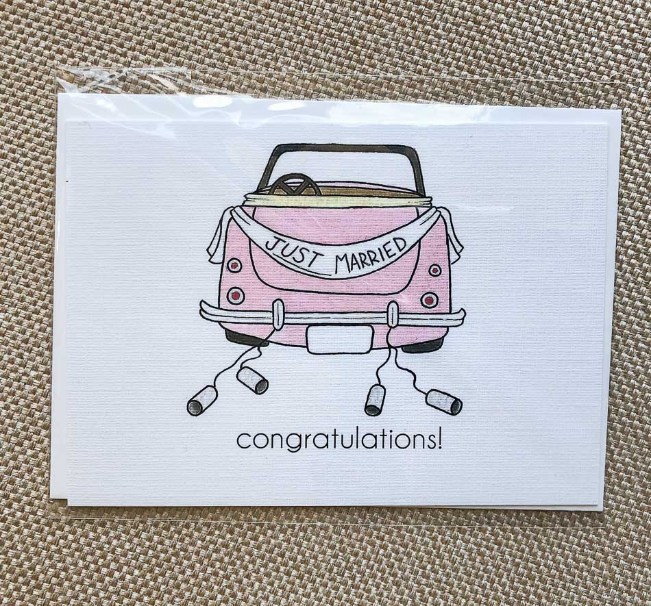Just Married Pink Car Greeting Card
