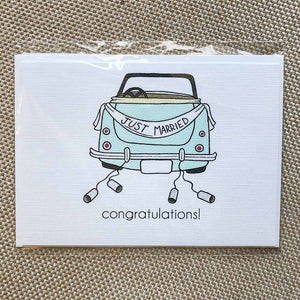 Just Married Mint Car Greeting Card