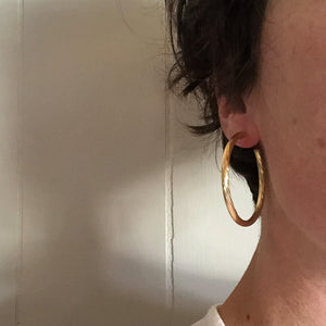 Hoop earrings large textured 14k yellow gold