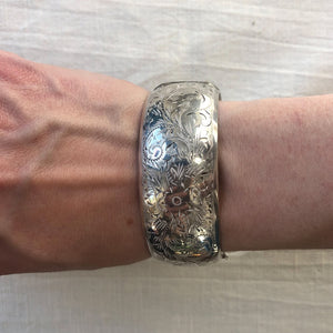Sterling Silver engraved floral and scroll bangle bracelet