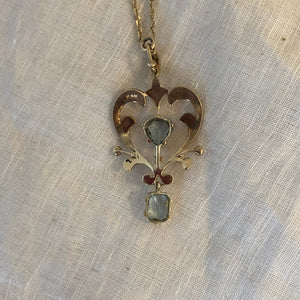 Antique Edwardian aquamarine and seed pearl lavaliere pendant circa 1900