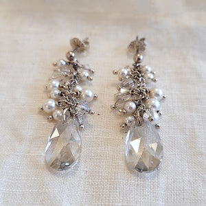 Nancy Cicconi drop crystal and pearl sterling silver earrings