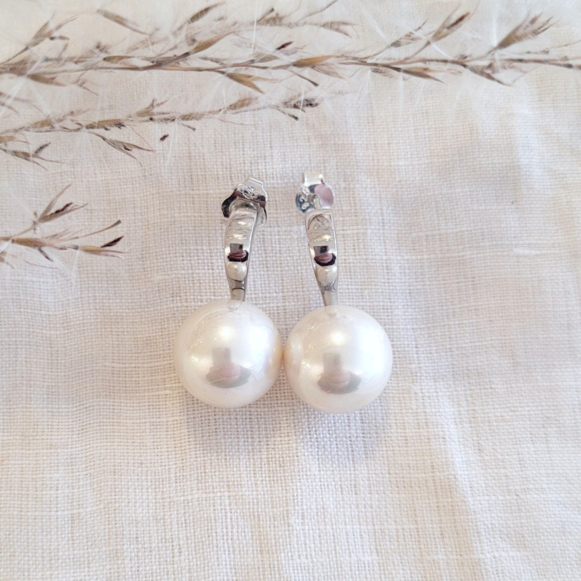 Sterling silver large faux pearl stud earrings