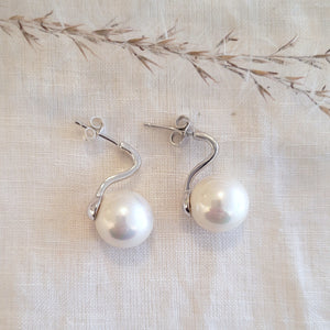 Sterling silver large faux pearl stud earrings
