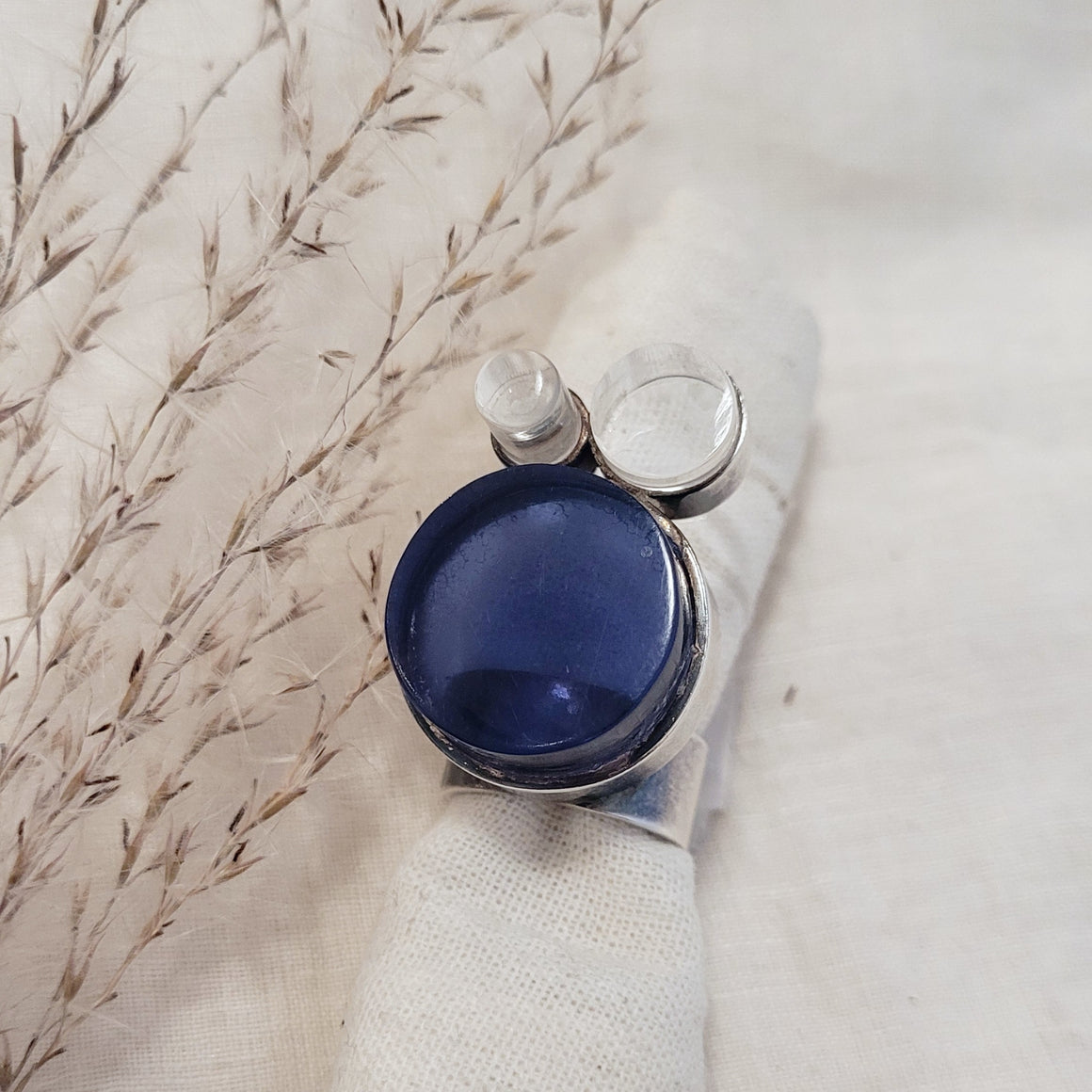 Silver modern lucite circle ring