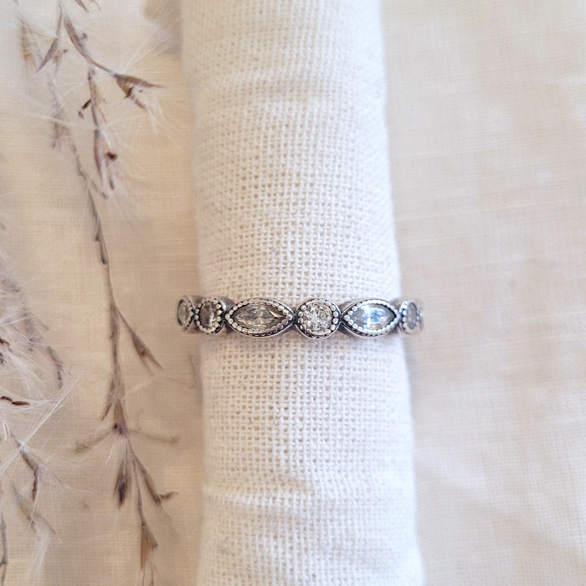 Sterling silver cubic marquise and round cut cubic zirconia eternity band
