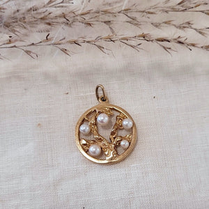 10k yellow gold cultured pearl tree pendant charm