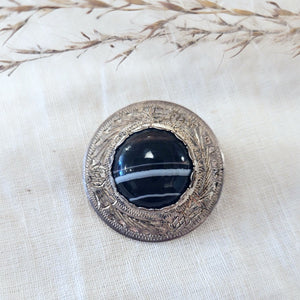 Banded Agate silver brooch