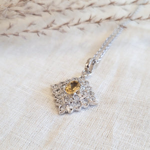 Citrine and cubic cluster pendant sterling silver