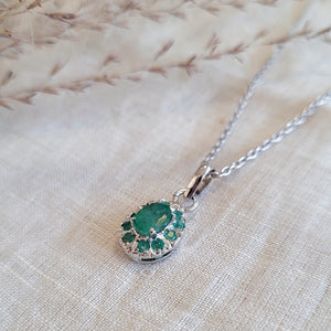 Emerald cluster pendant sterling silver