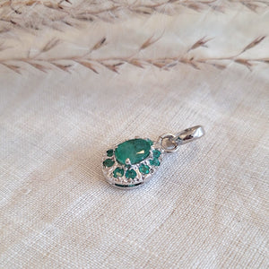 Emerald cluster pendant sterling silver