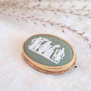 Gold filled medium  green and white Wedgewood cameo brooch, circa 1960
