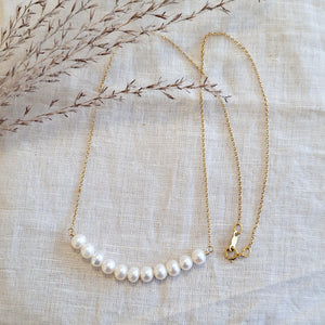 Freshwater Pearl Bar Necklace Gold Fill