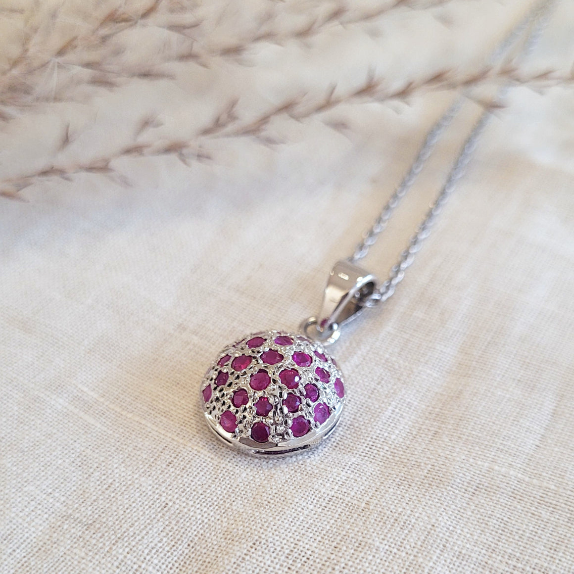 Ruby cluster pendant sterling silver
