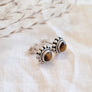 Sterling silver bezel set cabochon stud earrings