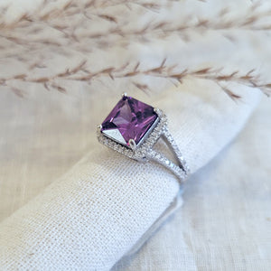 Sterling silver synthetic amethyst and cubic zirconia ring