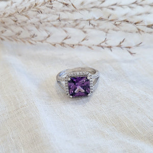 Sterling silver synthetic amethyst and cubic zirconia ring
