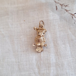 14k yellow gold owl pendant