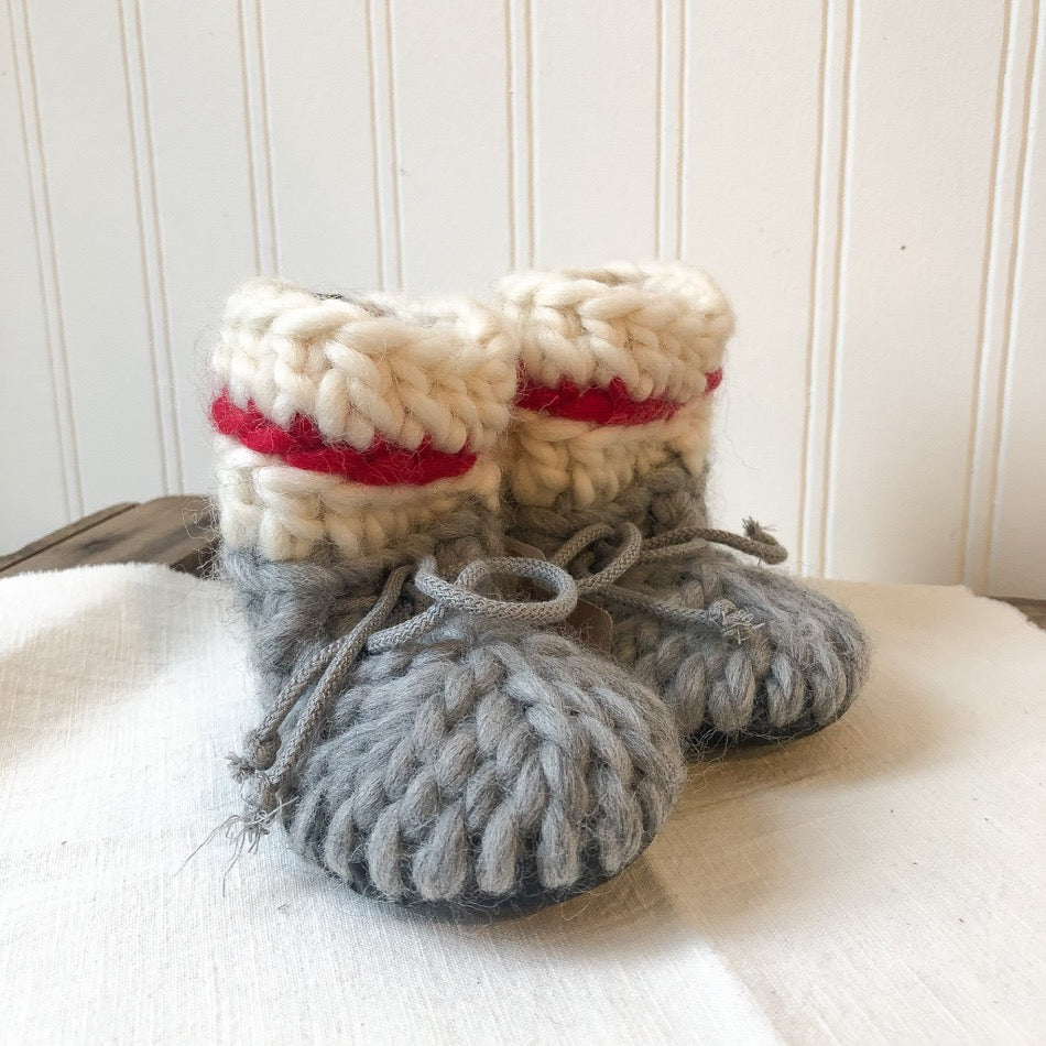 Baby Merino Wool Slippers- Red Sock Monkey