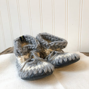 Baby Merino Wool Slippers- Grey/White