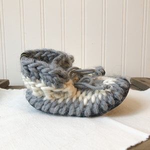 Baby Merino Wool Slippers- Grey/White