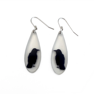 Black Drop Designs oval  crow earrings